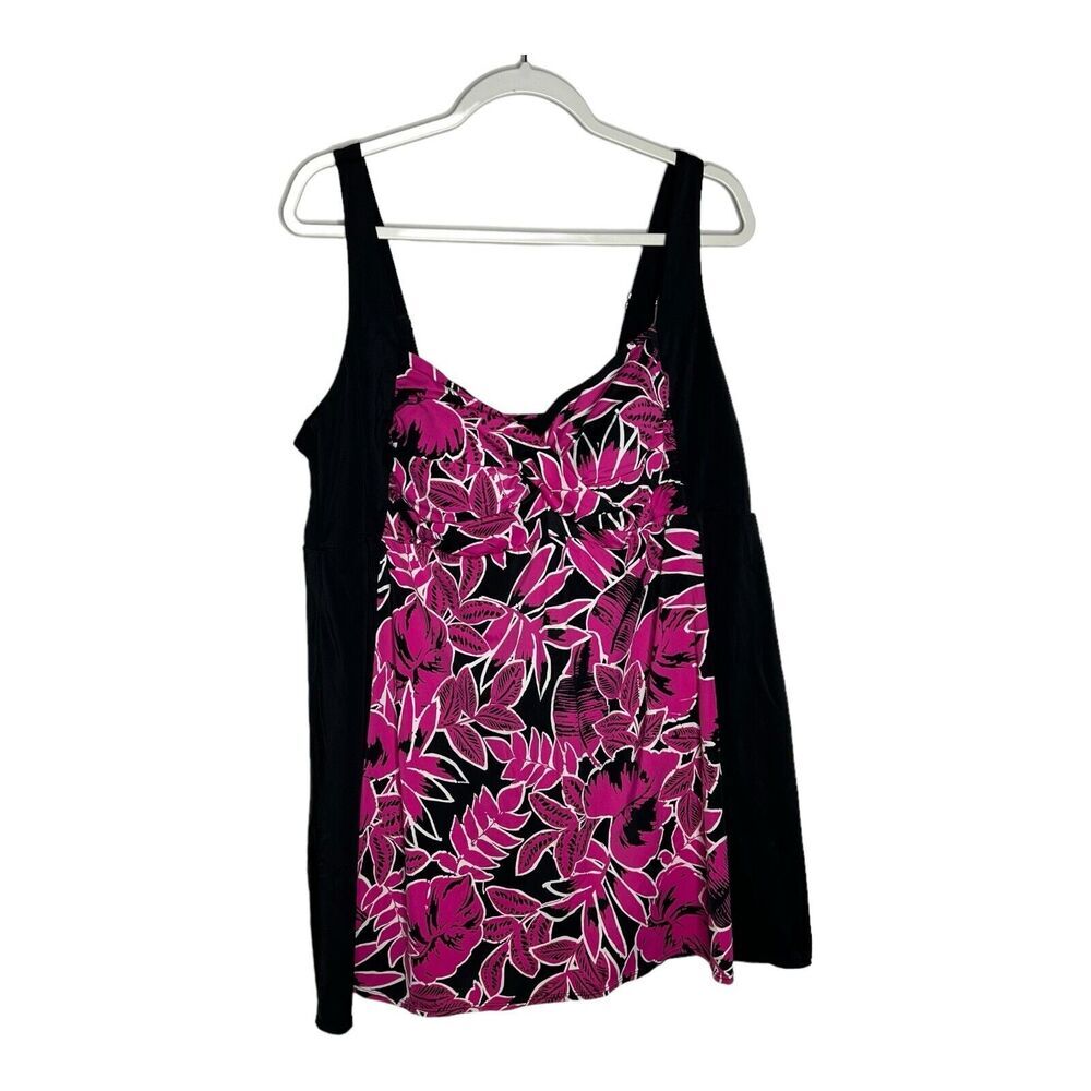 Catherines Womens Swimsuit‎ Dress Size 22W Floral Black Pink One Piece Tropical